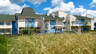 School on a background of a field with wheat