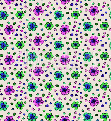 Funny colorful seamless pattern with flowers