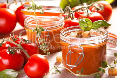 Tomato soup in a preserving jar