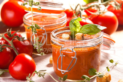 Tomato soup in a preserving jar