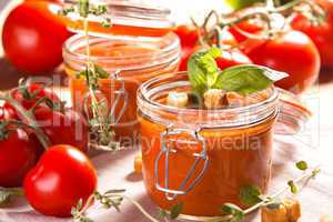 Tomato soup in a preserving jar