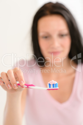 Toothbrush with toothpaste close-up teeth hygiene