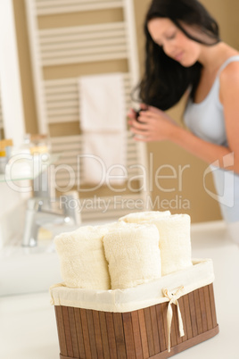 Bathroom towels body care products close-up