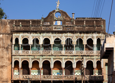 haveli facade in Mandawa street rajasthan state in indi