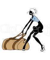 woman pulling a big heavy bag luggage