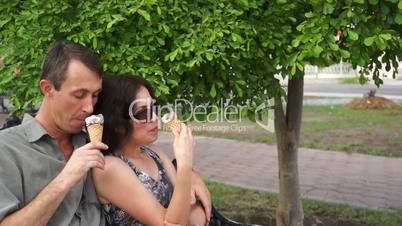 Playful Couple Eating Ice Cream