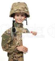 Young soldier holding a poster