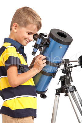 Child Looking Into Telescope on white