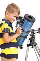 Child Looking Into Telescope on white