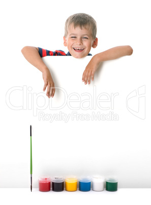 Boy holding a banner