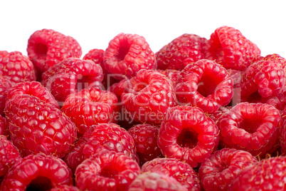 Ripe raspberries fruit background. ²solated on white