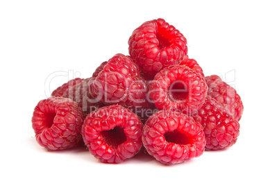 Group of some raspberries on a white background. Close up macro