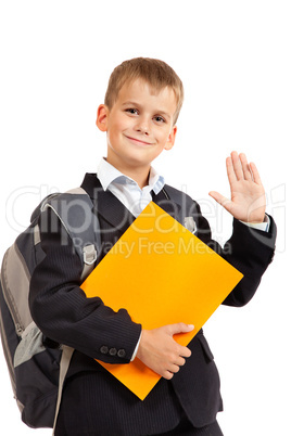 Schoolboy with orange book