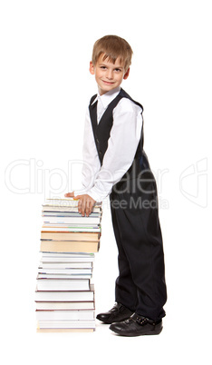 Boy and books. Back to school