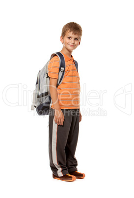 Boy holding books. Back to school