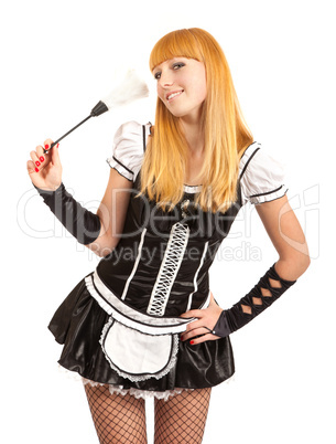 Beautiful caucasian woman dressed in a French Maid costume