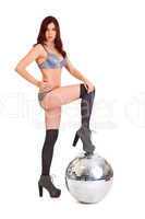 Party dancer on high heels with disco ball