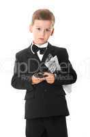 Boy holding a cellphone and newspaper