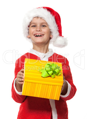 Boy holding a christmas gift