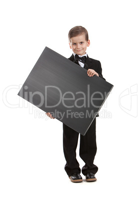 Boy holding a banner