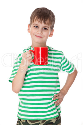 Boy holding a red cup