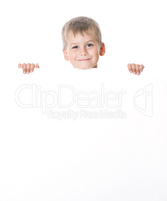 Boy holding a banner