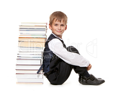 Boy and books. Back to school