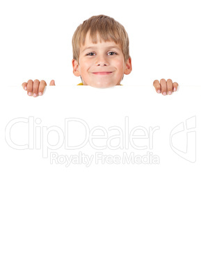 Boy holding a banner