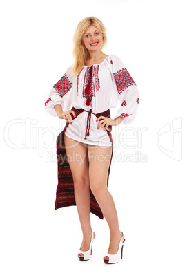 Woman wears Ukrainian national dress