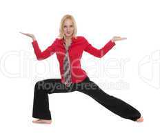 Practicing Yoga. Young businesswoman