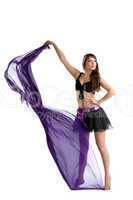 beauty brunette dance with cloth isolated