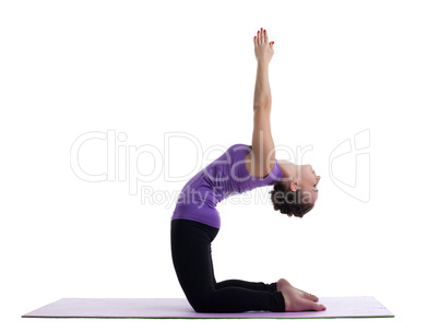 woman yoga instructor posing on rubber mat