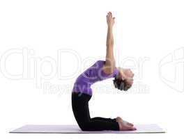 woman yoga instructor posing on rubber mat