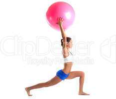 woman stand with fitness ball isolated