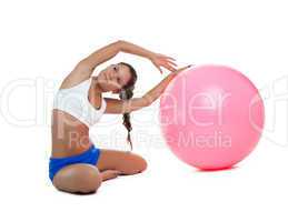 woman sit with fitness ball isolated