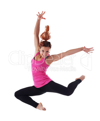 Beauty young woman jump in acrobatic costume