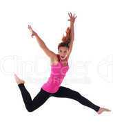 Young athletic woman run in air isolated