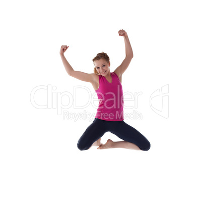 young woman in high jump isolated