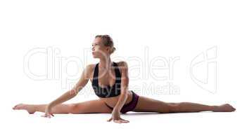 young woman show perfect split isolated