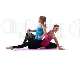 couple young woman posing during stretch exercise