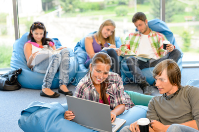 Students sitting on beanbags in study room