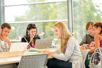 High- school students studying in library together