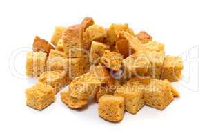 White bread croutons on a white background