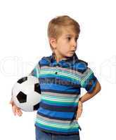 Boy with soccer ball on a white background
