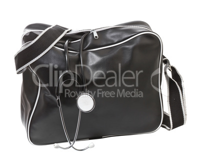 Doctor's bag with stethoscope.  Isolate on white background.