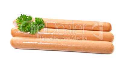 Sausage with parsley on a white background.