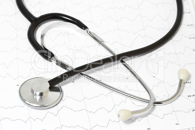 Medical stethoscope on background EEG brain