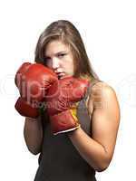 Boxing girl isolated on white