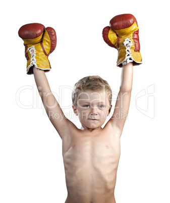 cute little boy with boxing gloves isolated on white