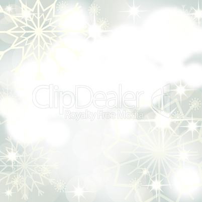 Christmas background with white snowflakes and fireworks